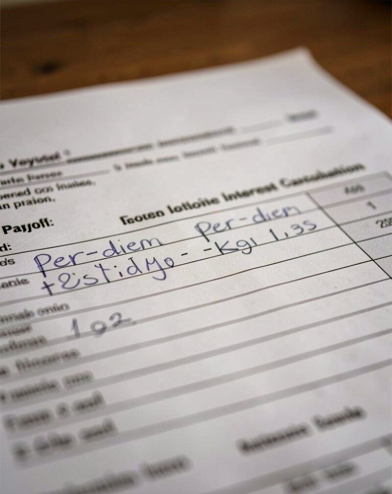 A per-diem interest calculation written in pencil on a payoff worksheet